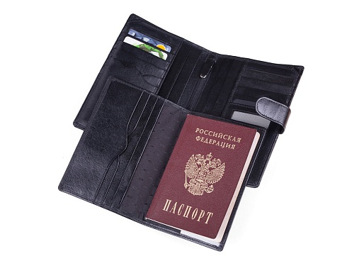 Бумажник кожаный со съемной обложкой для паспорта 10514-01, цвет - черный