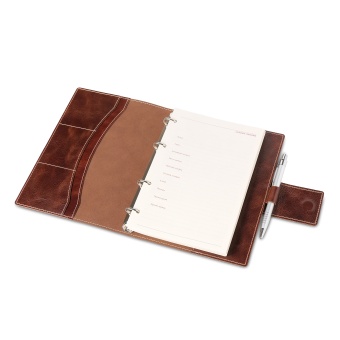 Ежедневник кожаный формата А5, коричневого цвета. Гибкая обложка. Блок на кольцевом механизме (арт. С20-05)
