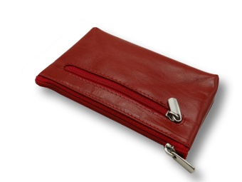 Ключница карманная на молнии с хлястиком кожаная красная 6858-06