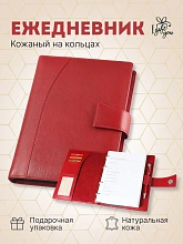 Ежедневник кожаный "By Plane" А5 с кольцевым механизмом, красный C8-06