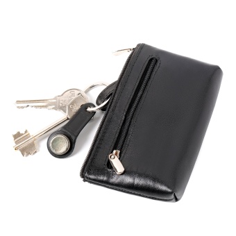 Ключница карманная на молнии с хлястиком кожаная черная 6858-01
